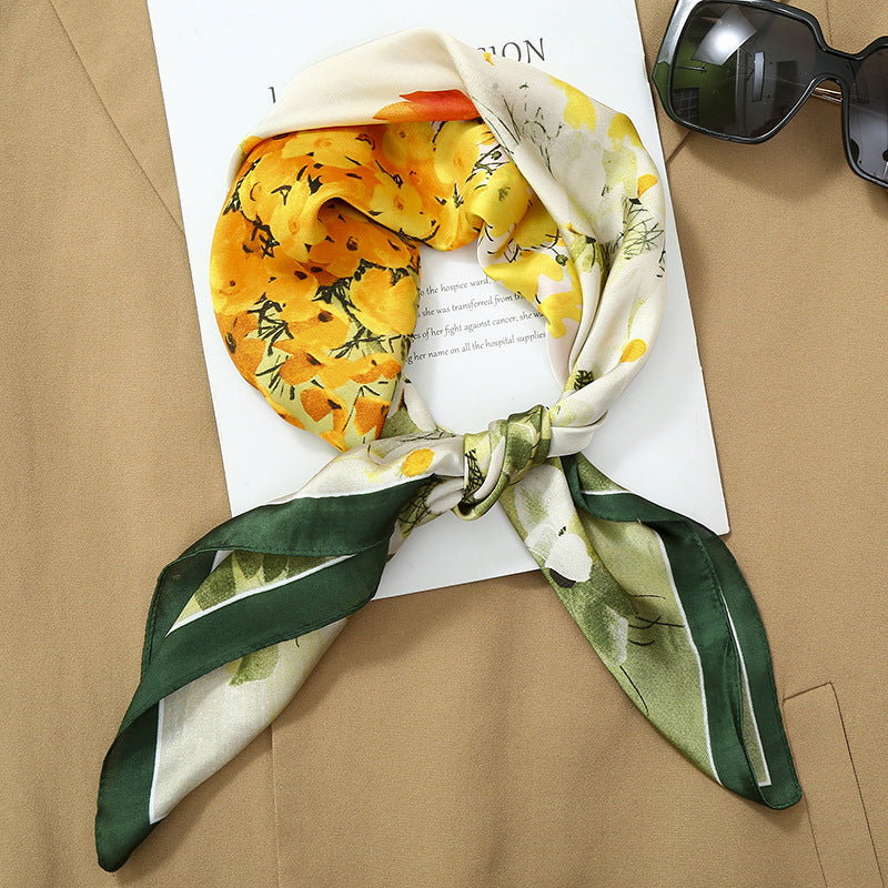 70*70 Striped Silk Scarf Women'S Small Square Scarf Korean Style Versatile Professional Small Scarf Summer Thin Decorative Scarf