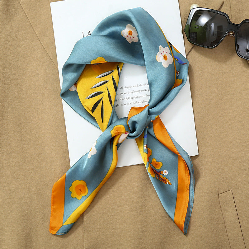 70*70 Striped Silk Scarf Women'S Small Square Scarf Korean Style Versatile Professional Small Scarf Summer Thin Decorative Scarf