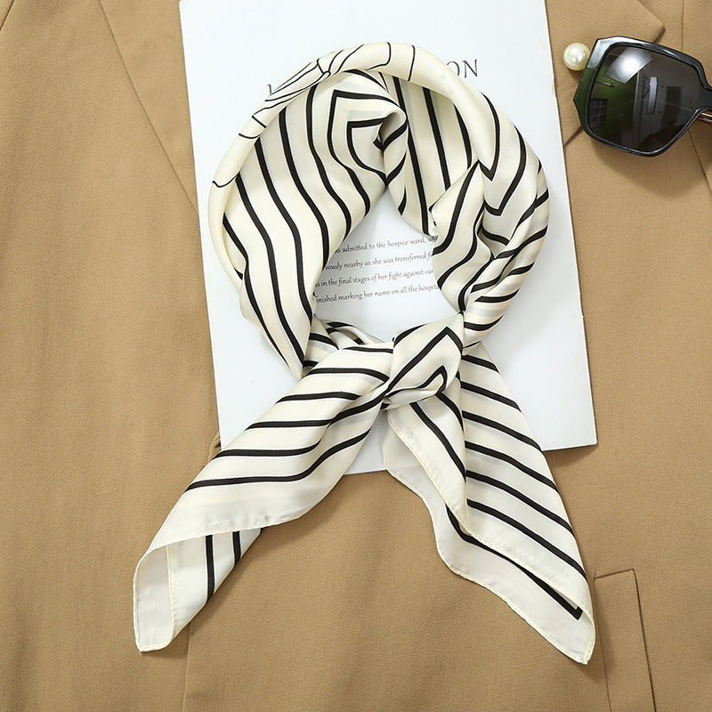 70*70 Striped Silk Scarf Women'S Small Square Scarf Korean Style Versatile Professional Small Scarf Summer Thin Decorative Scarf