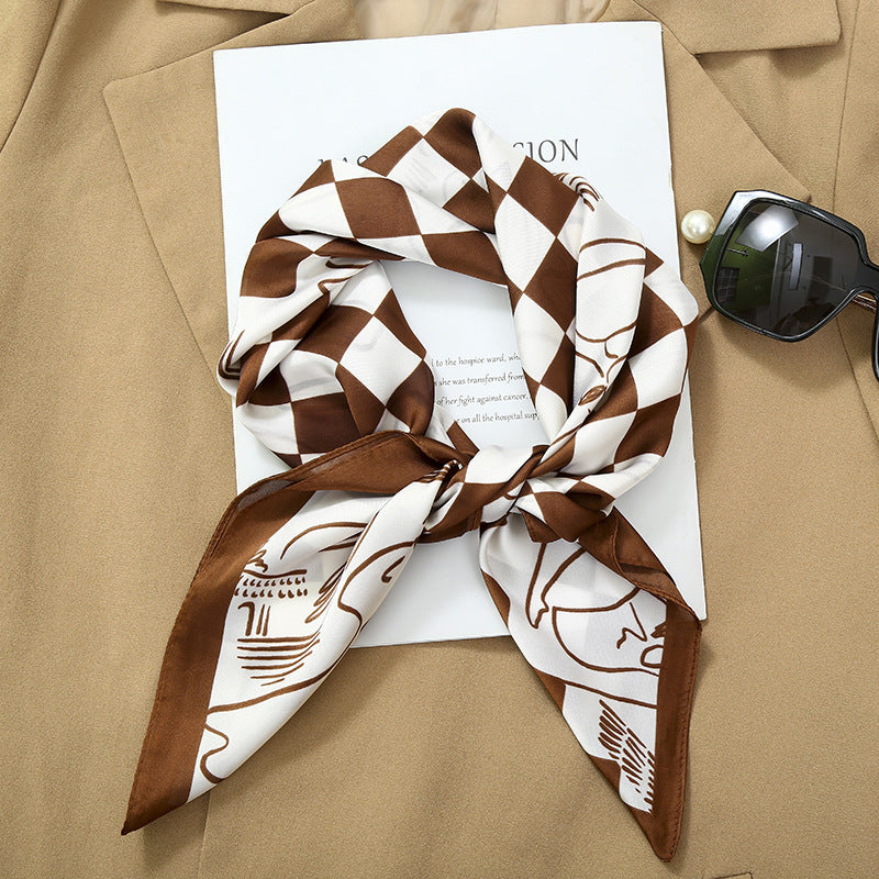 70*70 Striped Silk Scarf Women'S Small Square Scarf Korean Style Versatile Professional Small Scarf Summer Thin Decorative Scarf