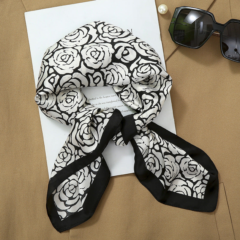 70*70 Striped Silk Scarf Women'S Small Square Scarf Korean Style Versatile Professional Small Scarf Summer Thin Decorative Scarf