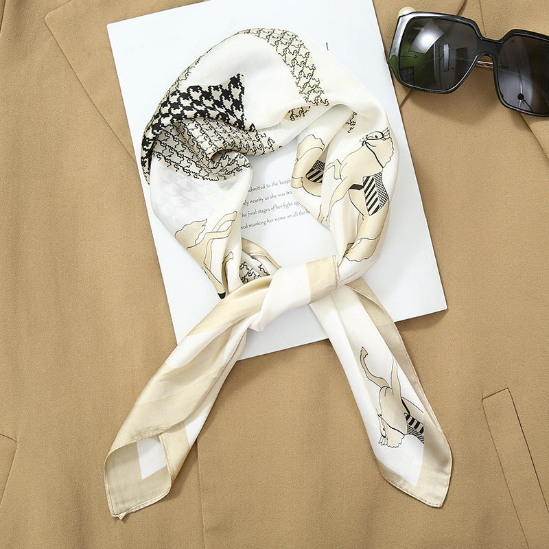 70*70 Striped Silk Scarf Women'S Small Square Scarf Korean Style Versatile Professional Small Scarf Summer Thin Decorative Scarf